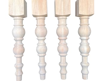 Wood Table Legs DIY, Unfinished and Turned Dining Table Legs or Desk Legs, Sold in Sets of 4,  Modern Farmhouse Style (#F3)