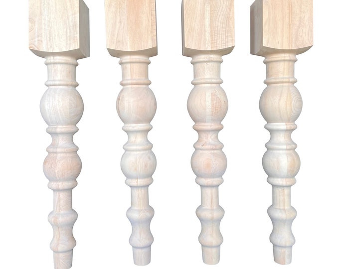 Wood Table Legs DIY, Unfinished and Turned Dining Table Legs or Desk Legs, Sold in Sets of 4,  Modern Farmhouse Style (#F3)