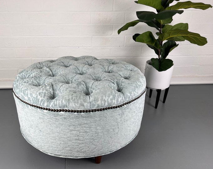 Teal Velvet Ottoman – MCM Luxurious Handcrafted Footstool, Perfect for Living Room, Bedroom or Office Décor