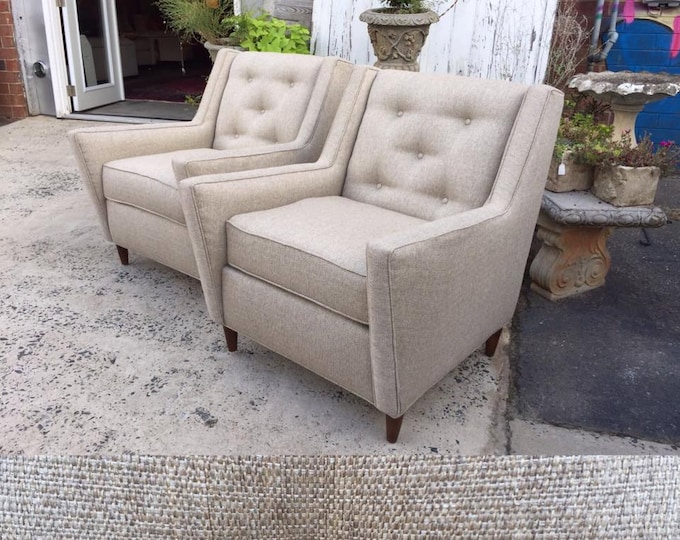 Upholstered Mid Century Accent Chair with Atomic Arms- Beige Tweed Fabric~ Design 59 inc