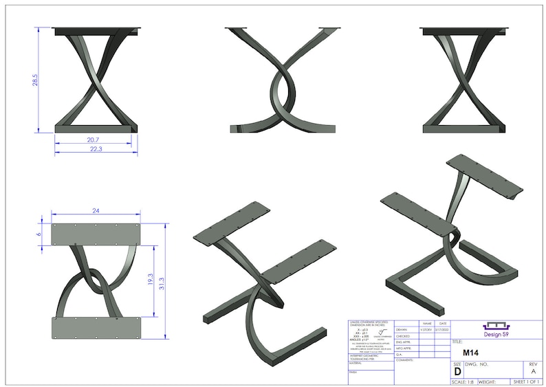 Dining Table Base M14, Desk, Kitchen & Dining table Metal legs, Steel Pedestal, Mid Century Modern Furniture from Design 59 image 9