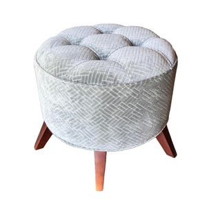 Pouf Stool Velvet Teal, Handmade Furniture, Ottoman Bench, Mid Century Modern Stool, Round Stool, Coffee Table, Upholstered Bench