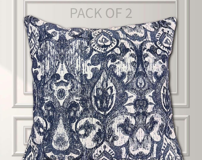 Navy Ikat Demask Throw Pillow Cover, 22x22, PACK OF 2, Cover Only by Design 59