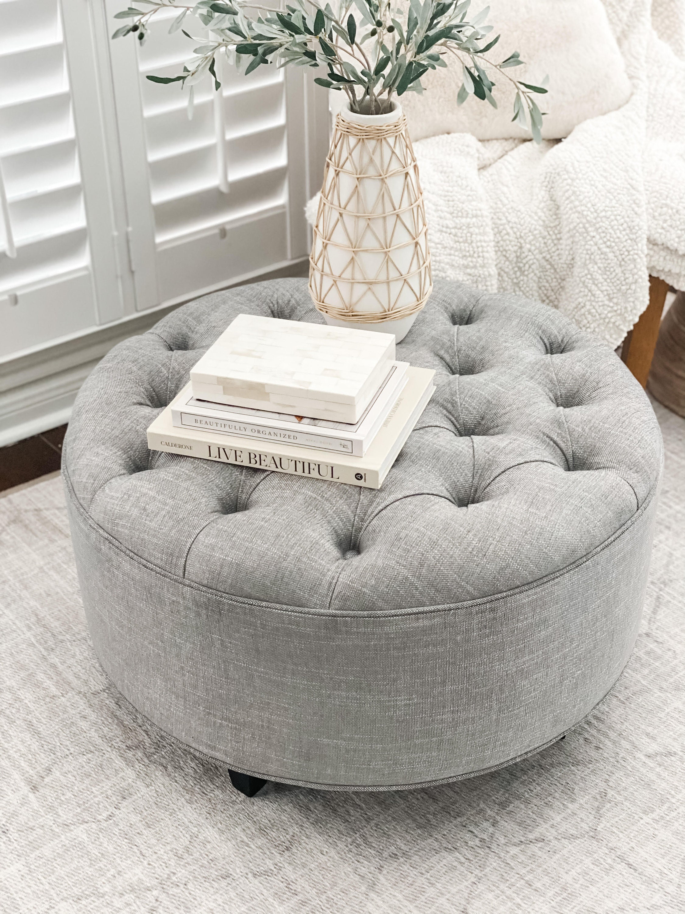 Grey Linen Upholstered Ottoman Footstool Coffee Table - Etsy