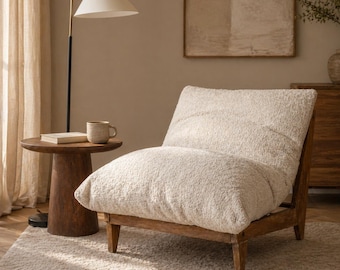 Ivory Bouclé Bean Bag Sac Chair