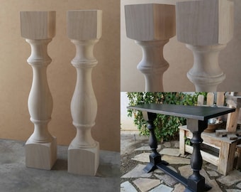 PAIR Unfinished Monastery Console Table Legs- Set of 2 Turned Posts