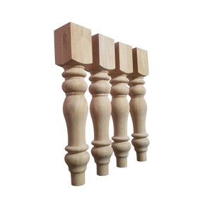 Chunky Unfinished Hardwood Farmhouse Dining Table Legs, Set of 4, Turned Legs, Design 59 F1-RW image 1