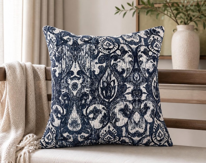 Navy Ikat Demask Throw Pillow Cover, 22x22, PACK OF 2, Cover Only by Design 59
