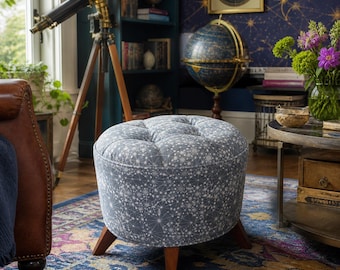 The Copernicus Ottoman, Grey Celestial Star Pattern Footstool, 23x18