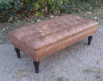 Design 59 LARGE Vegan Leather Tufted Ottoman, Footstool, Upholstered Coffee Table, 46"x24"