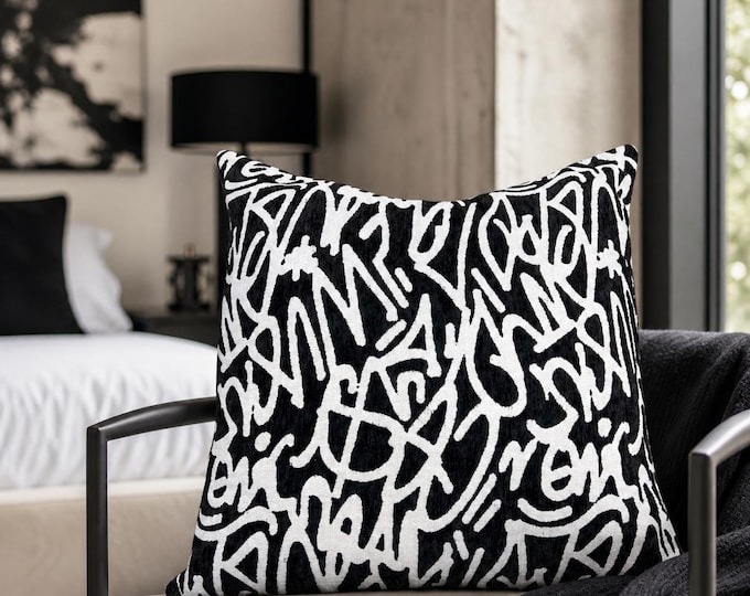 Abstract Black and White Throw Pillow Cover, 22x22, PACK OF 2, Cover Only by Design 59