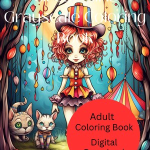 43 Circus Girls Adult Grayscale Digital Coloring Book Volume 1, Instant Download, Printable PDF File, Intricate Designs, Fantasy, Circus