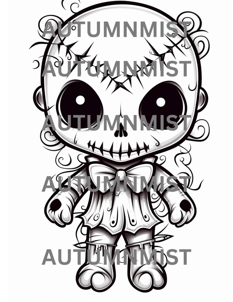 20 Page Cute Voodoo Doll Adult Coloring Book, Grayscale, Digital ...