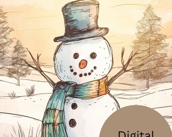 Cartões de Natal de boneco de neve para imprimir: Saudações de inverno faça você mesmo (download digital)