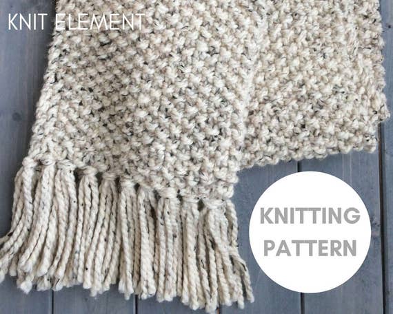 Knitting Pattern Beginner Knitting Pattern Chunky Knit Scarf Pattern Knitted Scarf Pattern Long Fringe Scarf Pattern Unisex Scarf