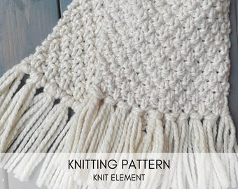 Beginner Chunky Knit Scarf Pattern, Long Fringe, Unisex (PDF Pattern)