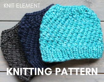 Knitting Pattern, Messy Bun Hat Knit Pattern, Knit Ponytail Hat Pattern, Running Headband Pattern, Running Hat Pattern, Bun Beanie Pattern