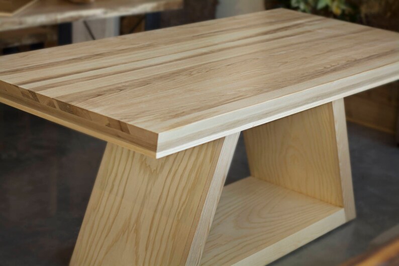 Handmade Wood Dining Table in Ash Wood with Angular Pedestal Etsy