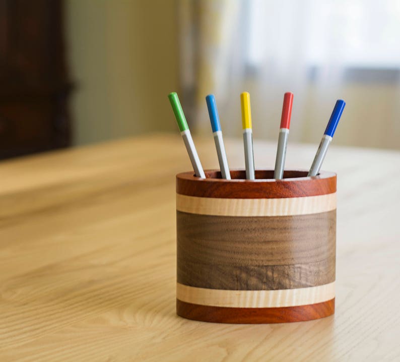 Wooden Pencil Cup Oval Pencil or Pen Holder Handmade from Etsy