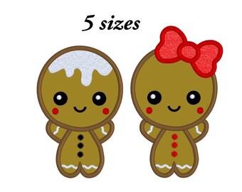 gingerbread man and gingerbread girl applique design, instant download, 5 sizes, fits 4x4, 5x7, 6x10 hoop