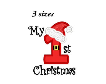 1st christmas applique embroidery design, machine embroidery, 3 sizes, design for kids, applique, christmas design, fits 4x4, 5x7, 6x10 hoop