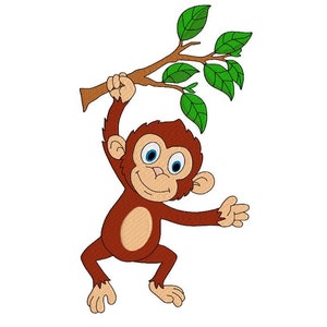 Monkey Embroidery Design for Kids: Fill Stitch (Instant Download)