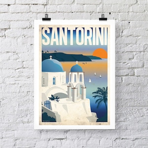 Vintage Reise Druck: Santorin Wand Kunst Plakat
