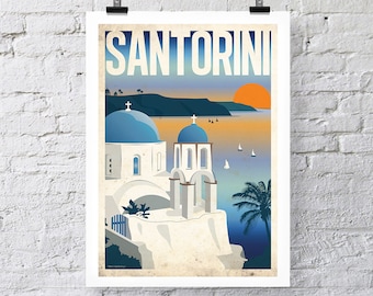 Vintage Travel Print: Santorini Wall Art poster