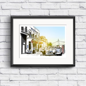 London Travel Print, Blue Anchor Pub Hammersmith River: Wall Art poster