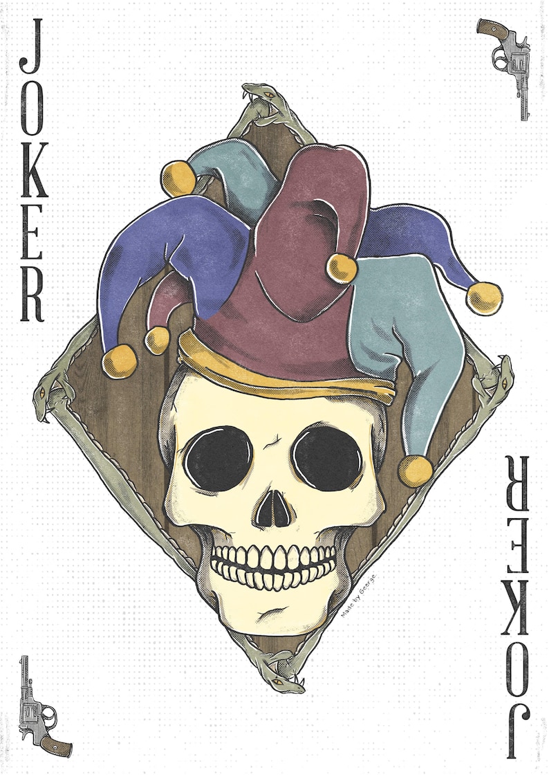 Joker playing card Skull art print Print Wall art poster poker Etsy