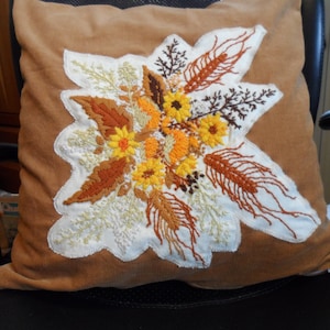 honeycomb coloured cotton zippered cushion cover with embroiderie or crochet appliqués
