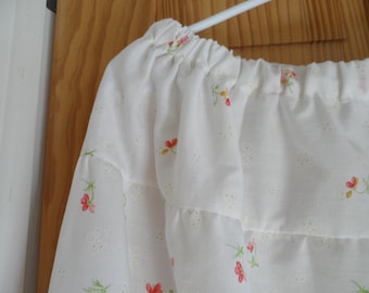 Floral Eyelet Peasant Skirt: White Summer Skirt with Elastic Waist