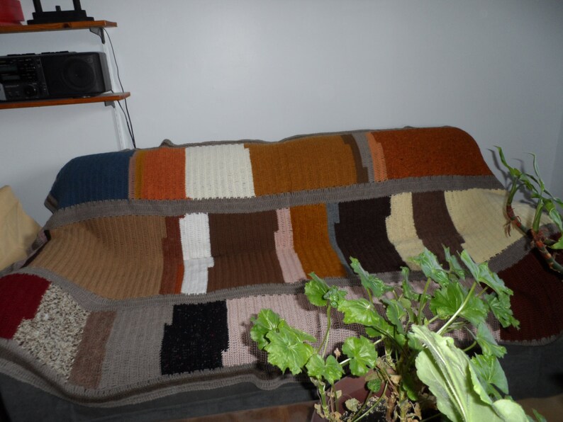 textured woollen crochet sofa cover blanket image 1