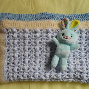 blue soft crochet stroller blanket