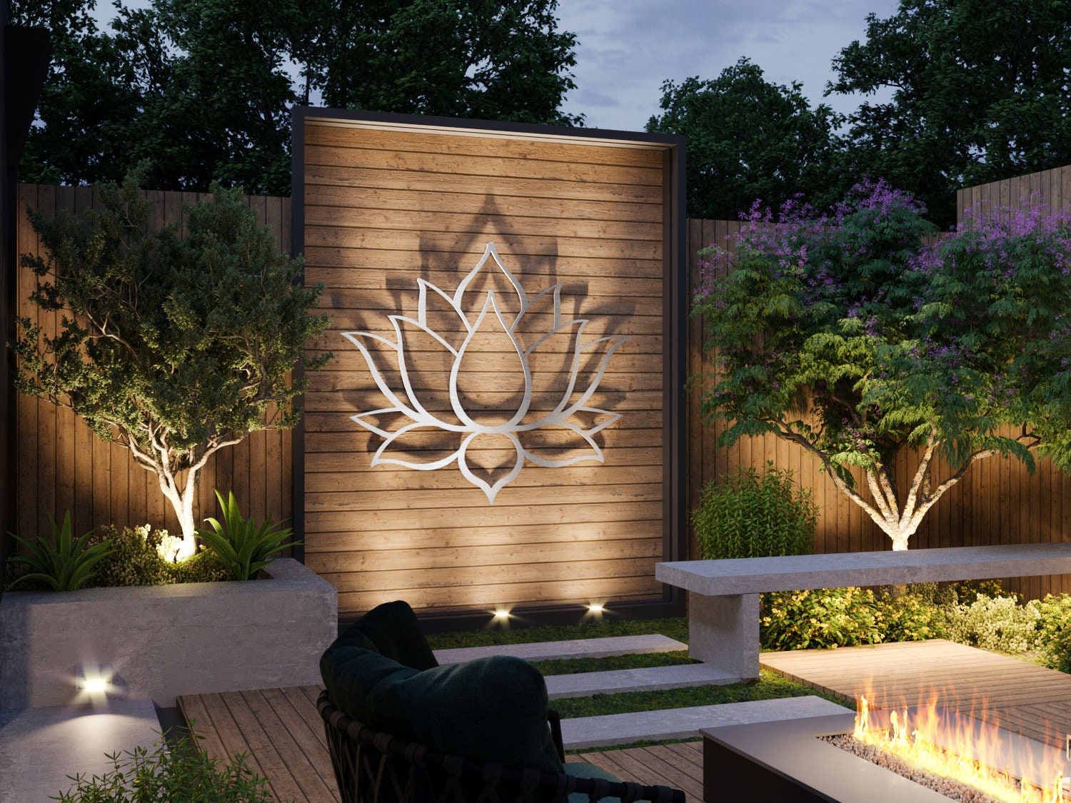 Lotus Flower Large Outdoor Metal Wall Art, Garden