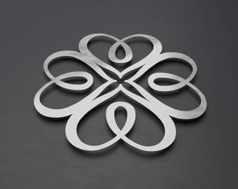 Interlocked Hearts 3D Metal Wall Art Sculpture w/ Silver Brushed Metal Finish, Large Modern Heart Wall Decor by Arte & Metal