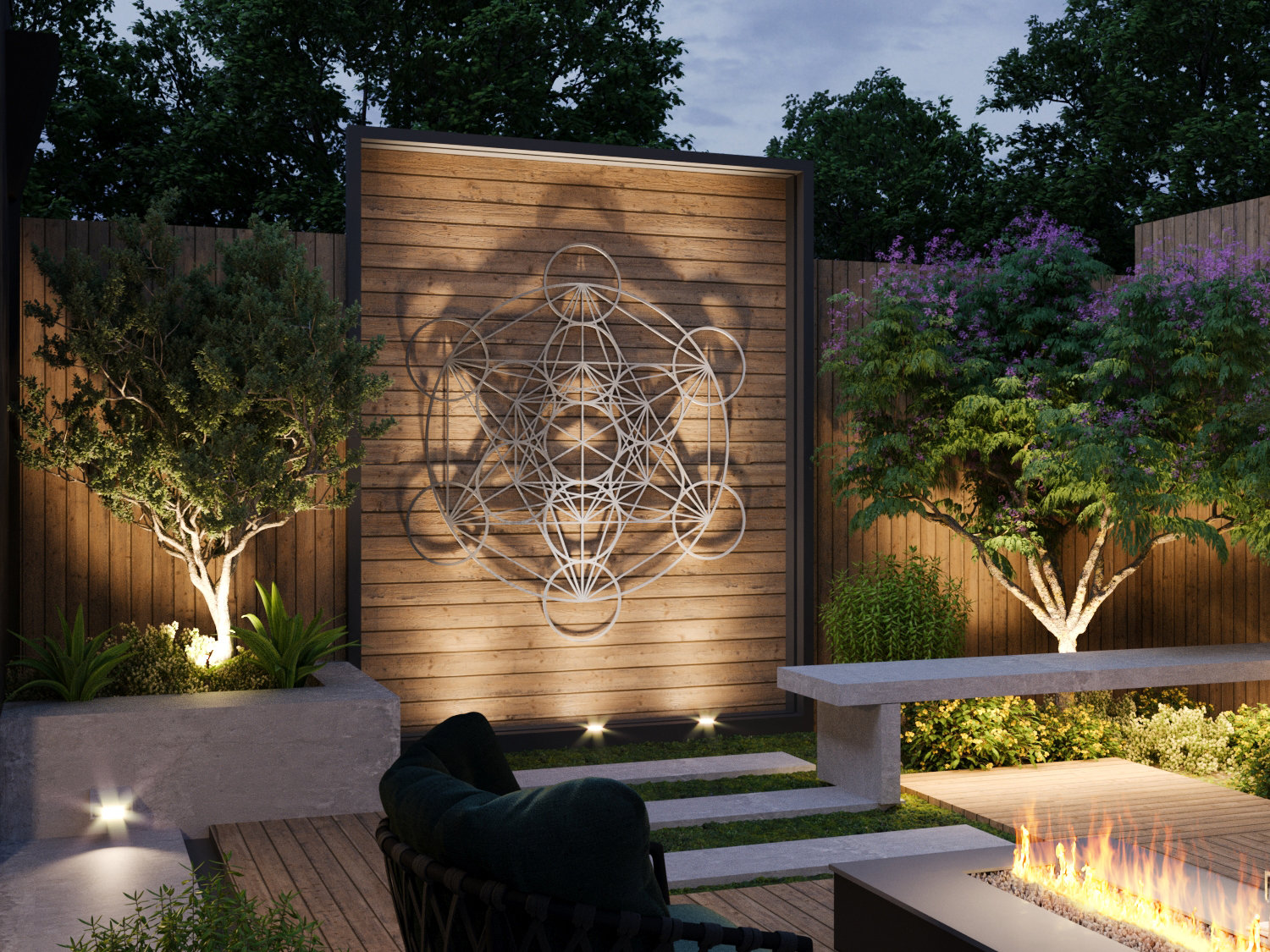 Metatron Cube Outdoor Metal Wall Art, Large Outdoor Sculpture, Sacred