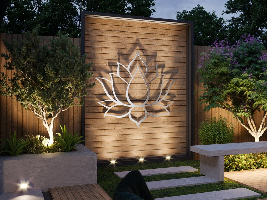 Lotus Flower Large Outdoor Metal Wall Art, Garden Sculpture, Zen Decor