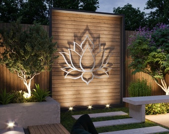 Lotus Flower Large Outdoor Metal Wall Art, Garden Sculpture, Zen Decor, Modern Outdoor Wall Art, Yoga Wall Art, Silver Wall Art