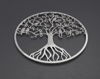 Tree of Life Metal Wall Art, Bird Tree Art, Tree of Life Wall Decor, Tree Metal Wall Art, Modern Tree Art, Brushed Metal Wall Art 24" or 30"