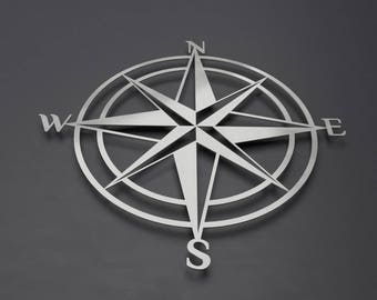 3D Compass Metal Wall Art, Nautical Rose Compass, Large Metal Wall Art, Nautical Wall Decor Outdoor Art, Metal Compass rose, Silver Wall Art