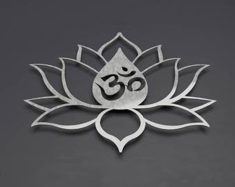Extra Large Outdoor Metal Wall Art, Om Lotus Metal wall sculpture, Modern Aum or Om Symbol, Stainless Steel Wall Decor, Yoga Wall Art 46x39"