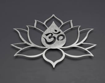 Om Lotus Flower Metal Wall Art, Om Wall Decor, Om Wall Art, Spiritual Wall Art, Yoga Wall Decor, Hindu Wall Art, Modern, Om Symbol