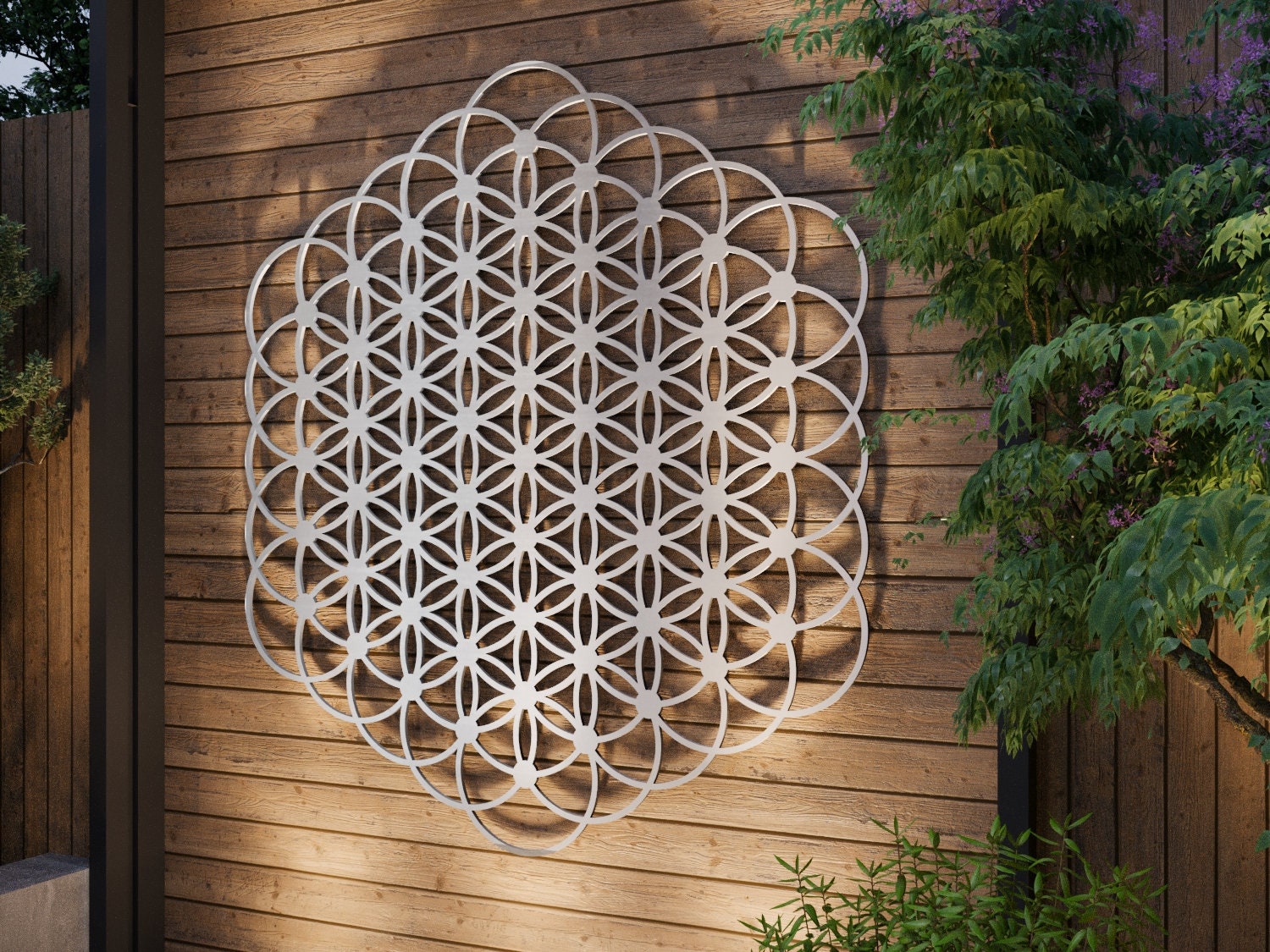 Flower of Life Outdoor Metal Wall Art Sculpture, Sacred Geometry Wall
