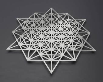 64 Sided Tetrahedron Metal Wall Art Sculpture, Sacred Geometry Decor, Large Metal Wall Art, Silver Metal Wall Art, Loft or Modern Home Decor