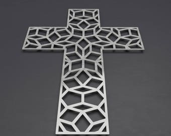 Penrose Metal Wall Cross Sculpture, Large Wall Cross, Christian Home Decor, Metal Wall Crosses, Large Metal Wall Art, Contemporary, Silver