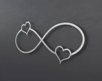 2 Hearts Infinity Symbol Metal Wall Art, Infinity Wall Decor, Wedding Gift, Anniversary Gift, Silver Wall Decor, 3D Wall Sculpture, Modern