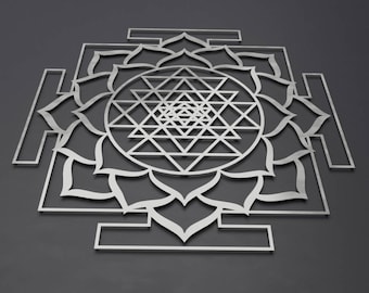 Square Sri Yantra Lotus Mandala Metal Wall Art Sculpture, Large Metal Wall Art, Sacred Geometry, Sri Chakra, Yoga Art, Hindu Art, 36" x 36"