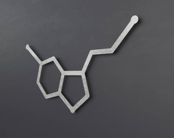 Serotonin Molecule Metal Wall Art, Neurotransmitter, Science Wall Decor, Large Metal Wall Sculpture, Nerdy Decor, Brushed Metal Wall Art