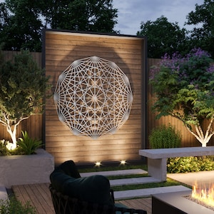 Tesseract Sacred Geometry Outdoor Metal Wall Art Sculpture, Extra Large Metal Wall Art, Modern Outdoor Decor, Geometric Wall Art